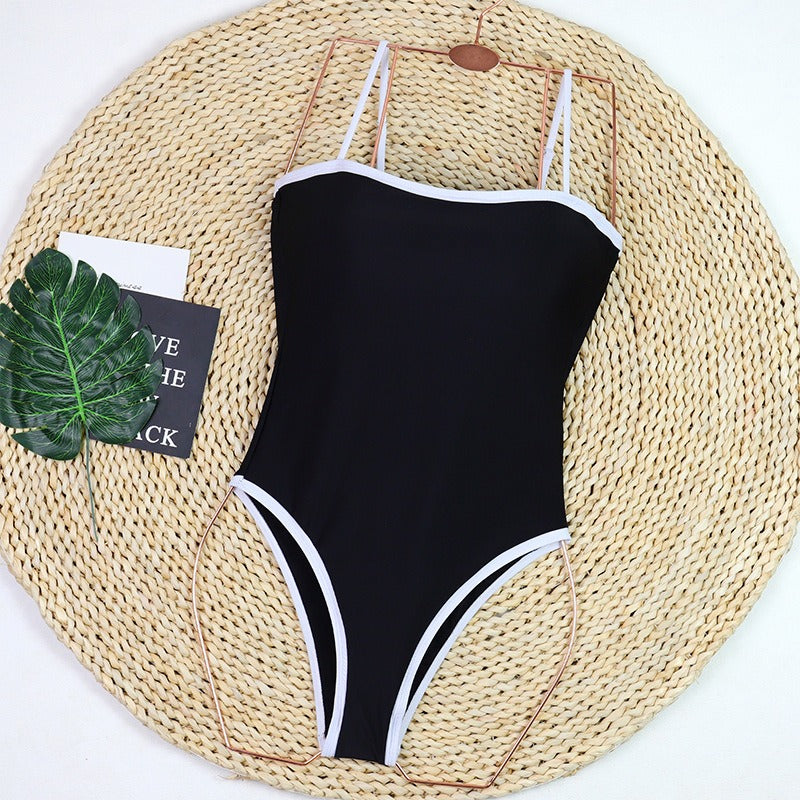 Two-Tone Backless Swim Suit One-Piece Bikini
