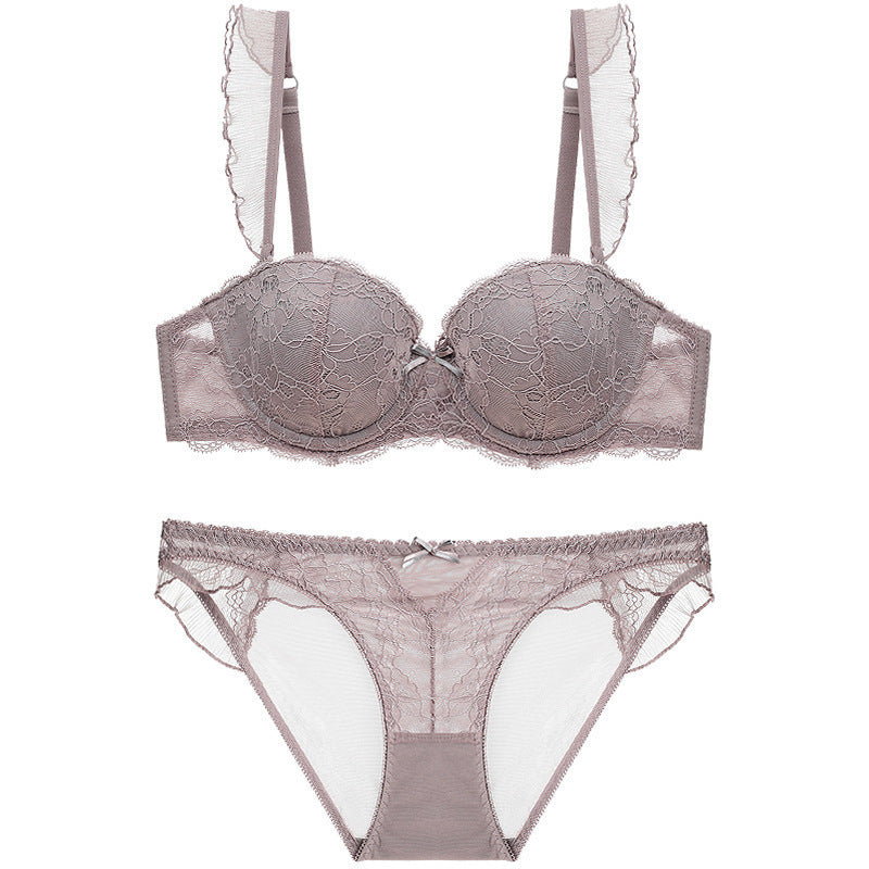 Gepolsterter BH mit Spitzenbesatz und transparentem Spitzen-Bralette-Set