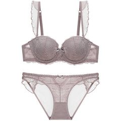 Gepolsterter BH mit Spitzenbesatz und transparentem Spitzen-Bralette-Set