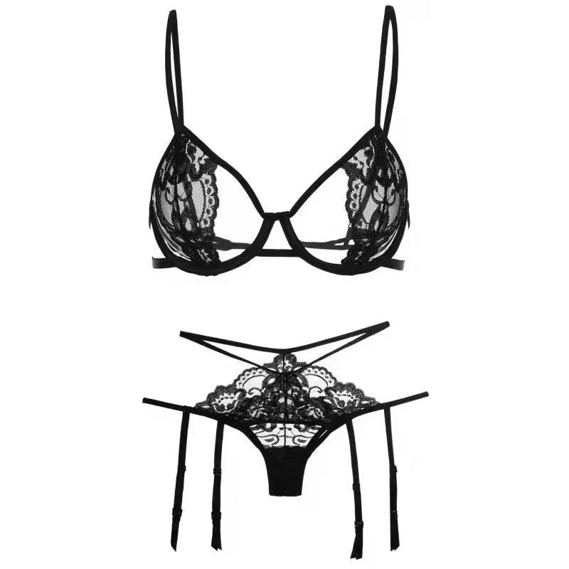 Spitzen-BH-Set mit Hohlsaum, Dessous, Strumpfgürtel, Dreipunkt-Set