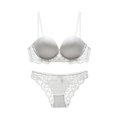 Transparentes, dünnes, gepolstertes Bralette-Set aus Satin mit durchgehender Spitze und Riemchen