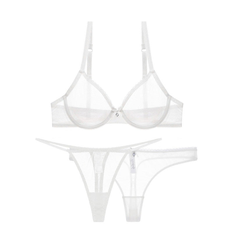 Transparentes, dünn gepolstertes Bralette-Set mit Riemchen aus transparentem Netzstoff