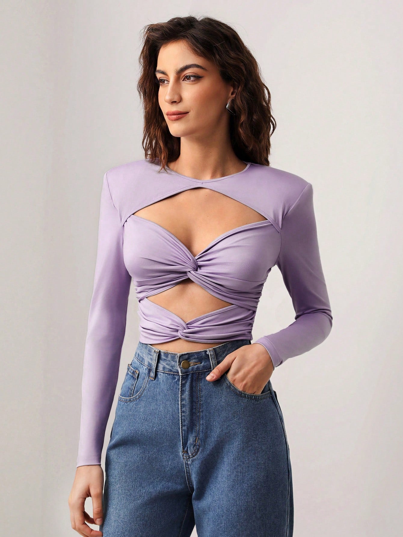 ALLA HOLLOW OUT LONG SLEEVE TOP with GLOVES