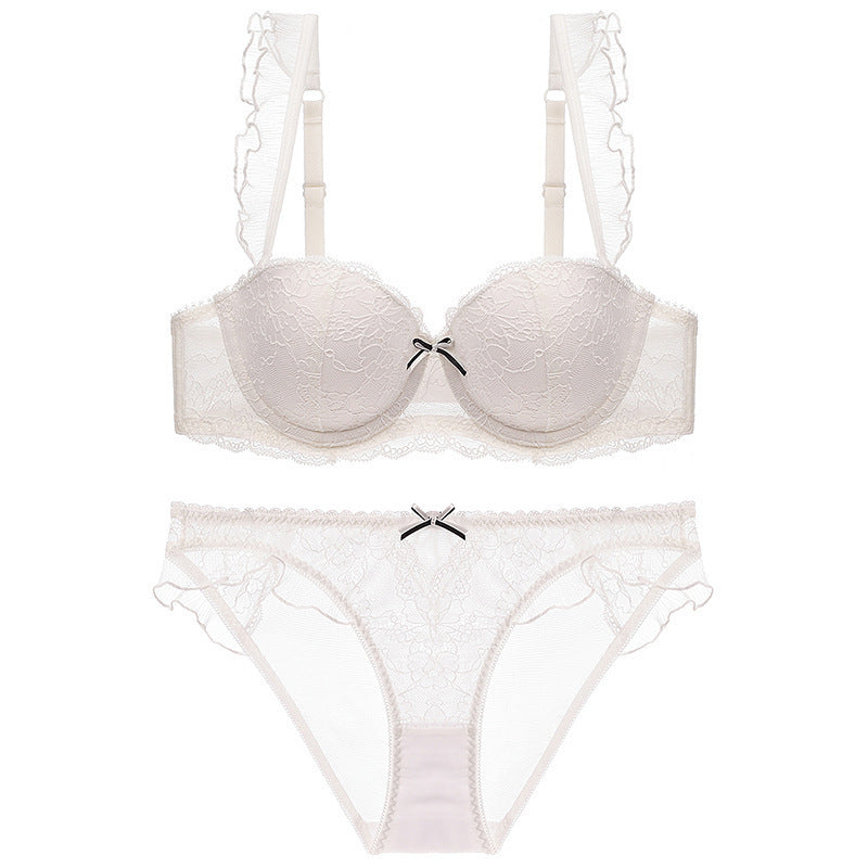 Gepolsterter BH mit Spitzenbesatz und transparentem Spitzen-Bralette-Set