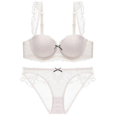 Gepolsterter BH mit Spitzenbesatz und transparentem Spitzen-Bralette-Set