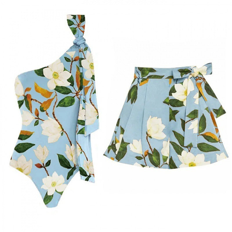 Small Fresh Floral One-Piece Swimsuit Set