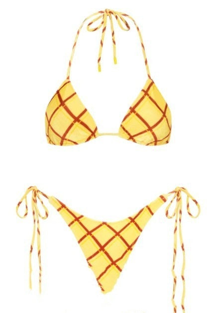 Retro Small Chest Plaid Bikini