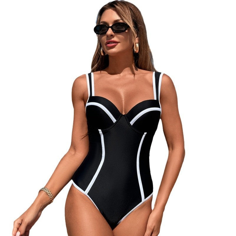 Black And White Striped Beach Swimsuit