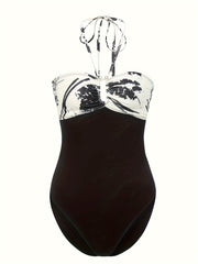 One-piece halter neck slim swimsuit