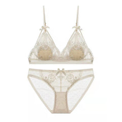 Lingerie Flower Embroidery Lace Mesh Bra Set