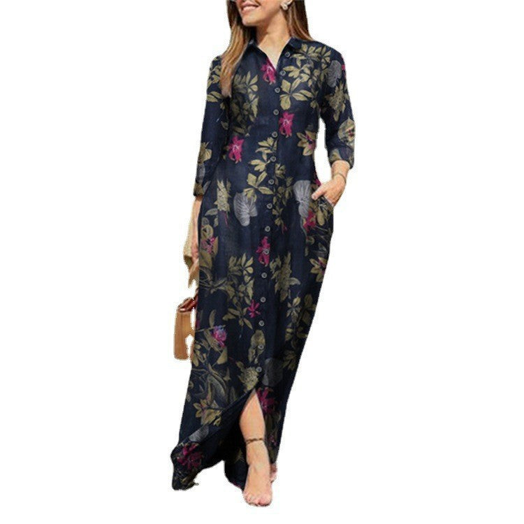 Vestido largo con estampado floral africano: elegante estilo caftán de manga larga 