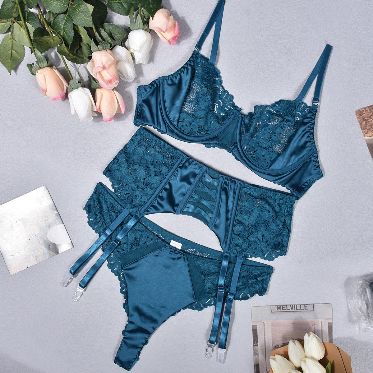 Bralette-Set mit Spitzeneinsatzbund