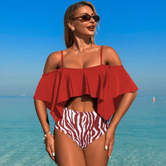 Nylon large lotus leaf two-piece swimsuit