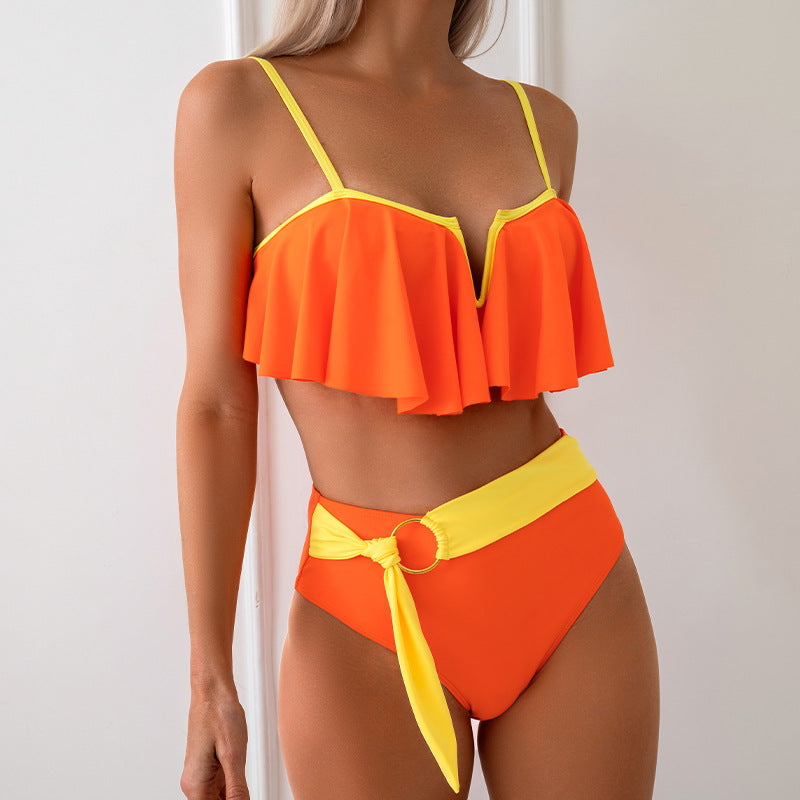 Contrast Color Leaves PrintFamily Matching Swimsuit