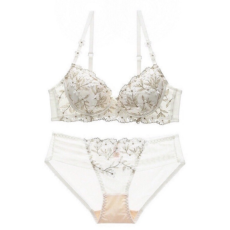 Conjunto de bralette push up de lencería de encaje con bordado de flores vintage