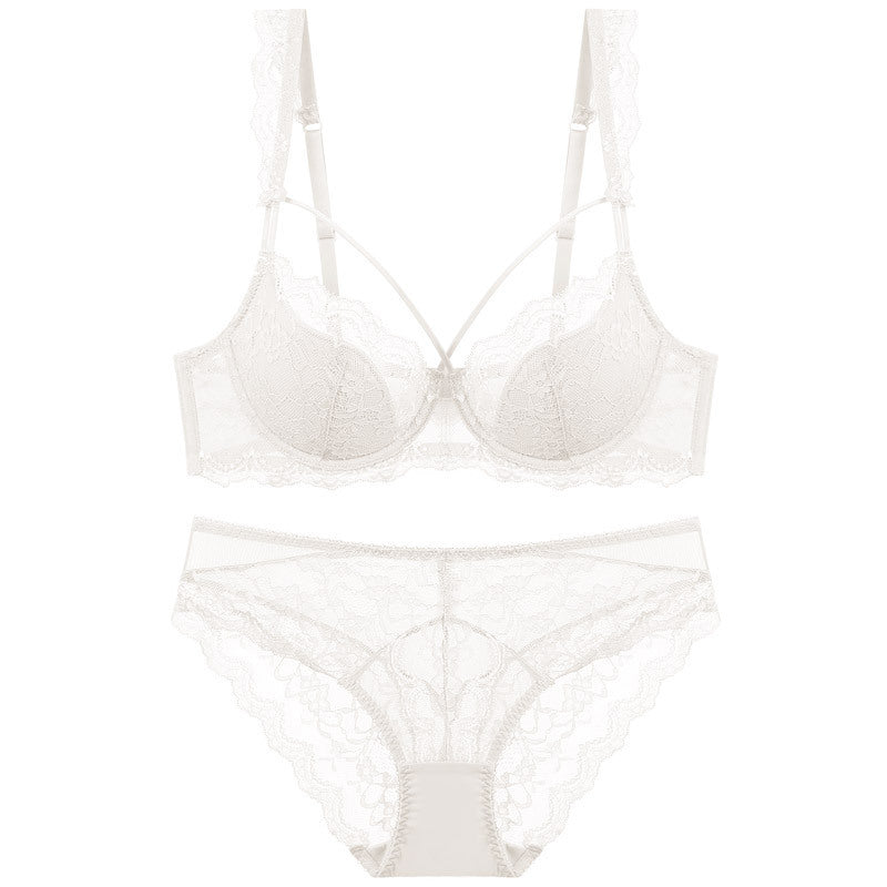 Durchgehendes, dünnes, gepolstertes Bralette-Set mit Riemchen aus Spitze