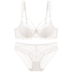 Durchgehendes, dünnes, gepolstertes Bralette-Set mit Riemchen aus Spitze