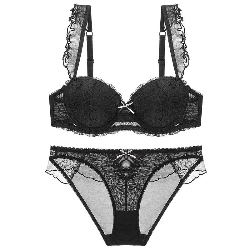 Gepolsterter BH mit Spitzenbesatz und transparentem Spitzen-Bralette-Set