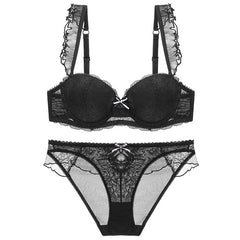 Gepolsterter BH mit Spitzenbesatz und transparentem Spitzen-Bralette-Set