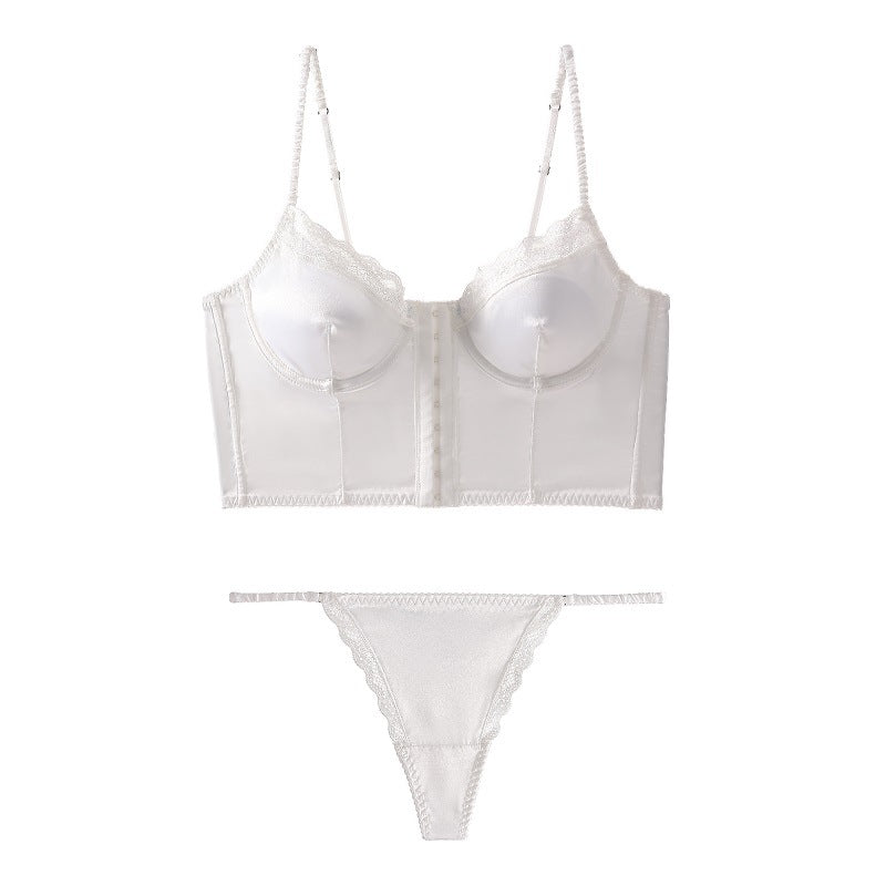 Arrival Button Front Corset Satin Bralette Set