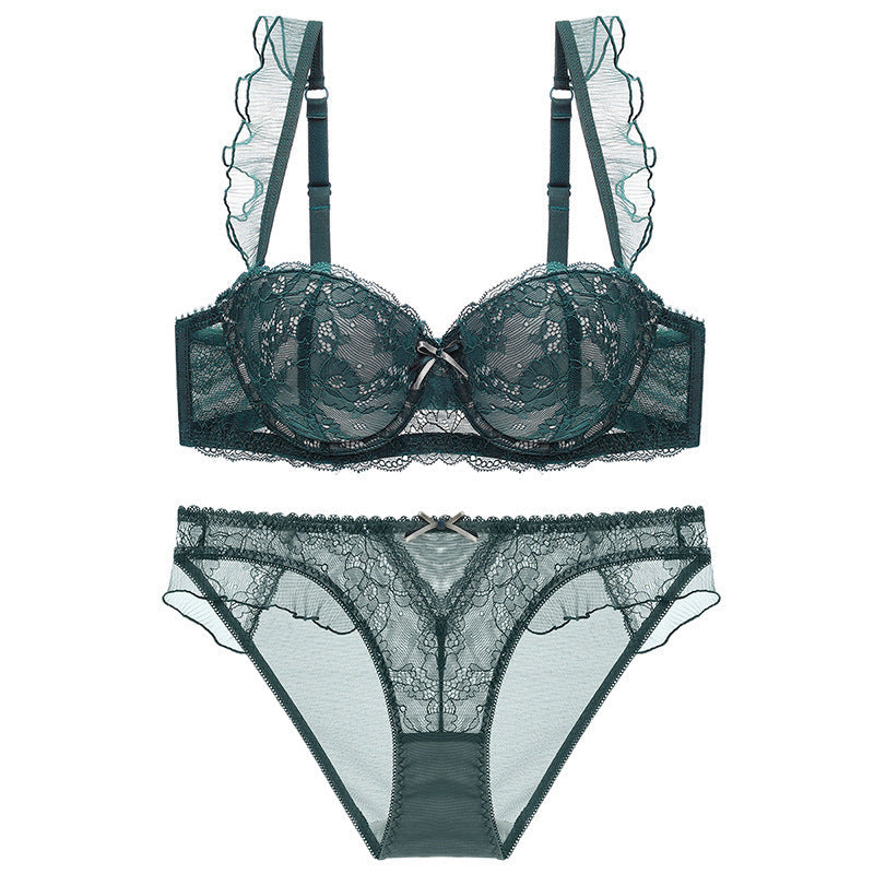 Gepolsterter BH mit Spitzenbesatz und transparentem Spitzen-Bralette-Set