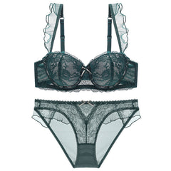 Gepolsterter BH mit Spitzenbesatz und transparentem Spitzen-Bralette-Set