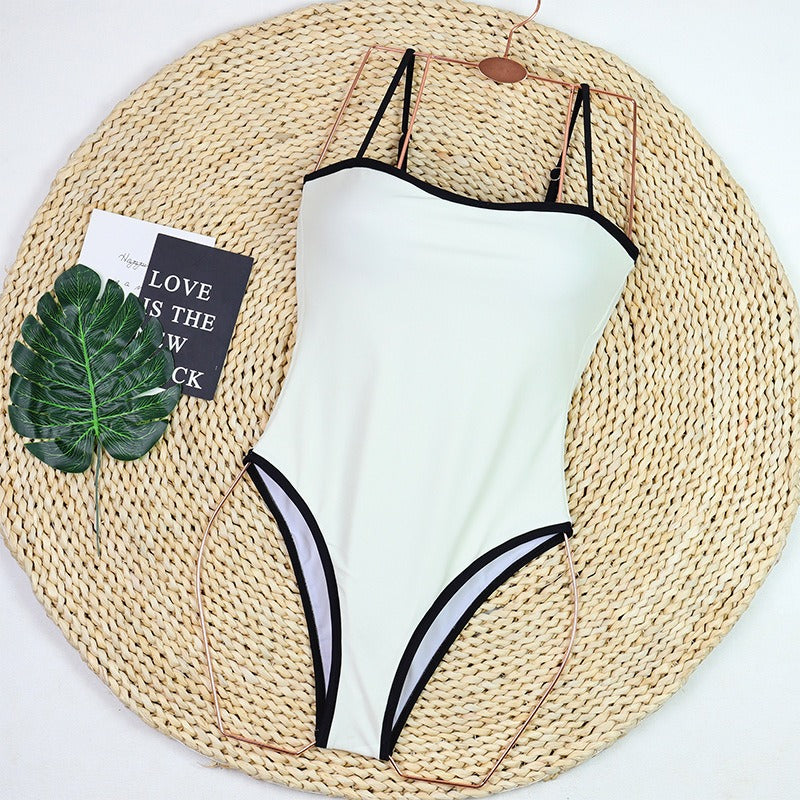 Two-Tone Backless Swim Suit One-Piece Bikini