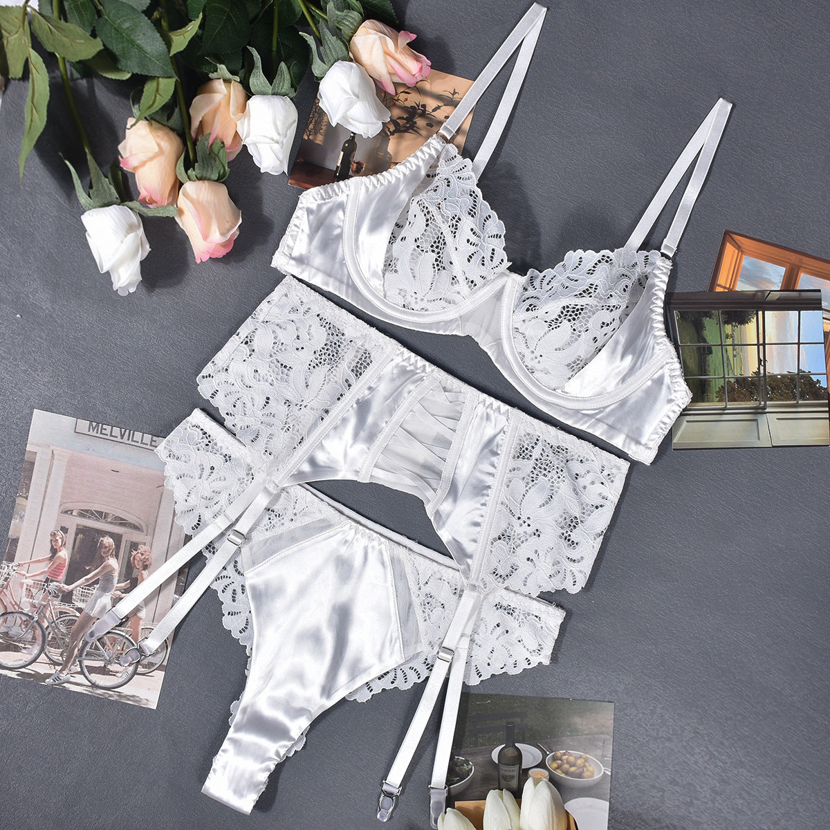 Bralette-Set mit Spitzeneinsatzbund