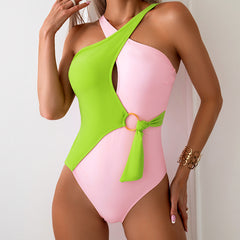 Nylon contrast color one-piece swimsuit