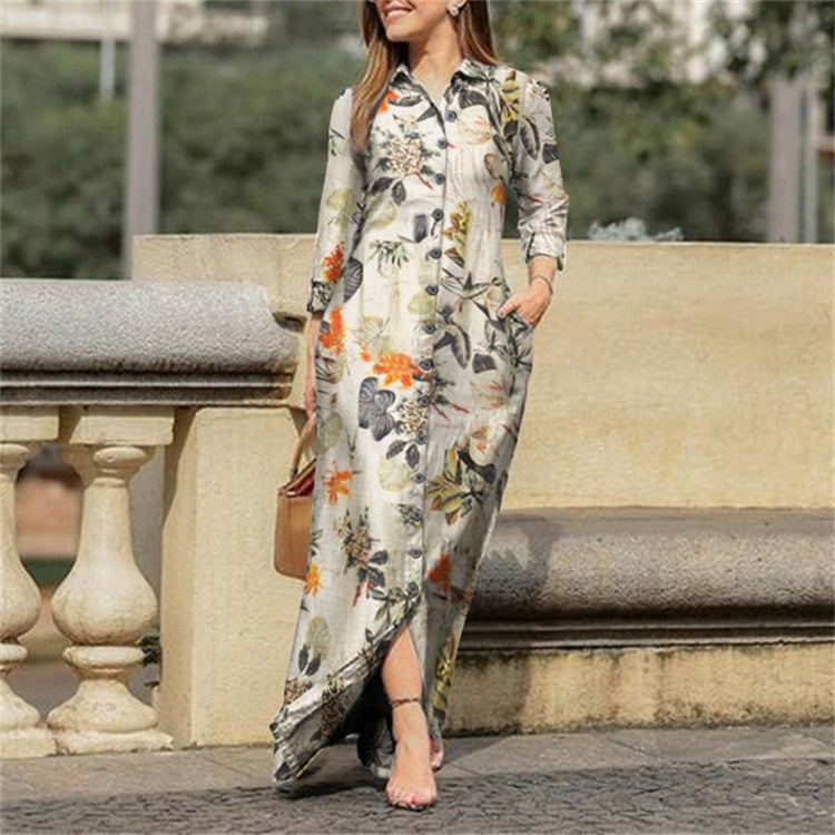 Vestido largo con estampado floral africano: elegante estilo caftán de manga larga 