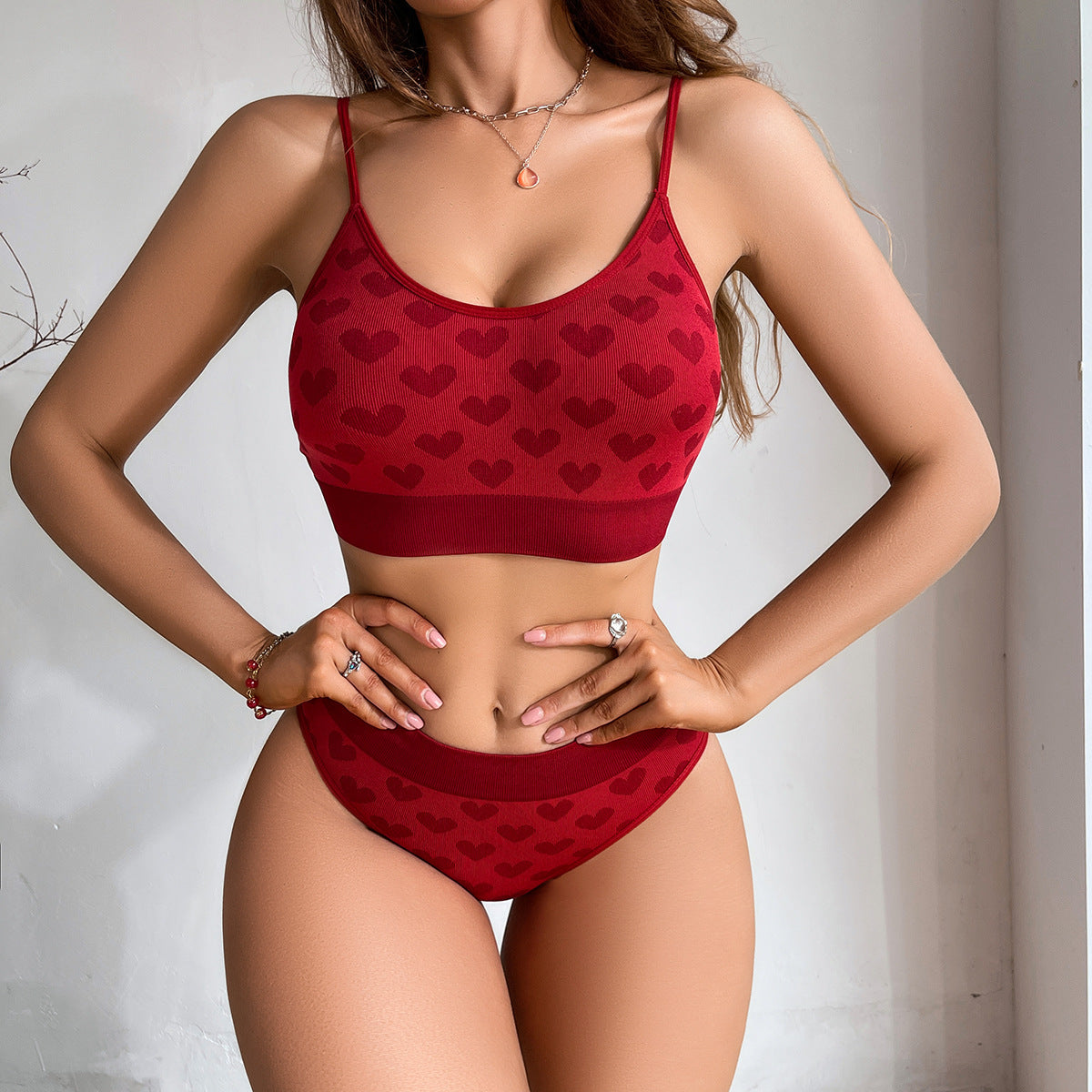 Conjunto de bralette push-up Love rojo sin costuras