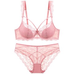 Durchgehendes, dünnes, gepolstertes Bralette-Set mit Riemchen aus Spitze