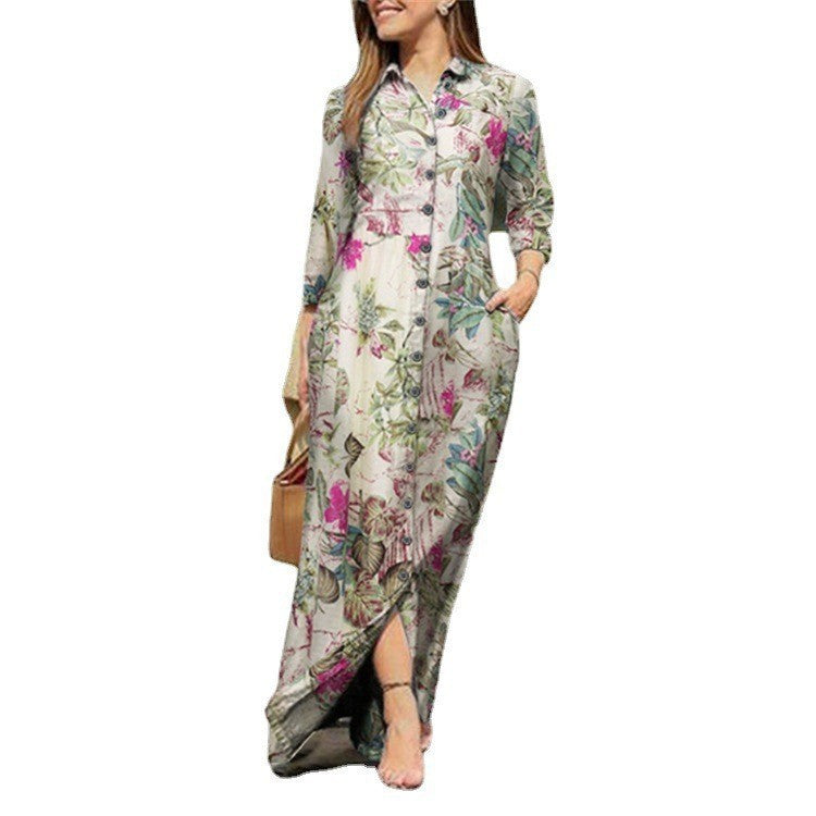Vestido largo con estampado floral africano: elegante estilo caftán de manga larga 