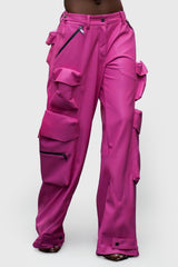 Lange Cargohose mit hoher Taille - Fuchsia