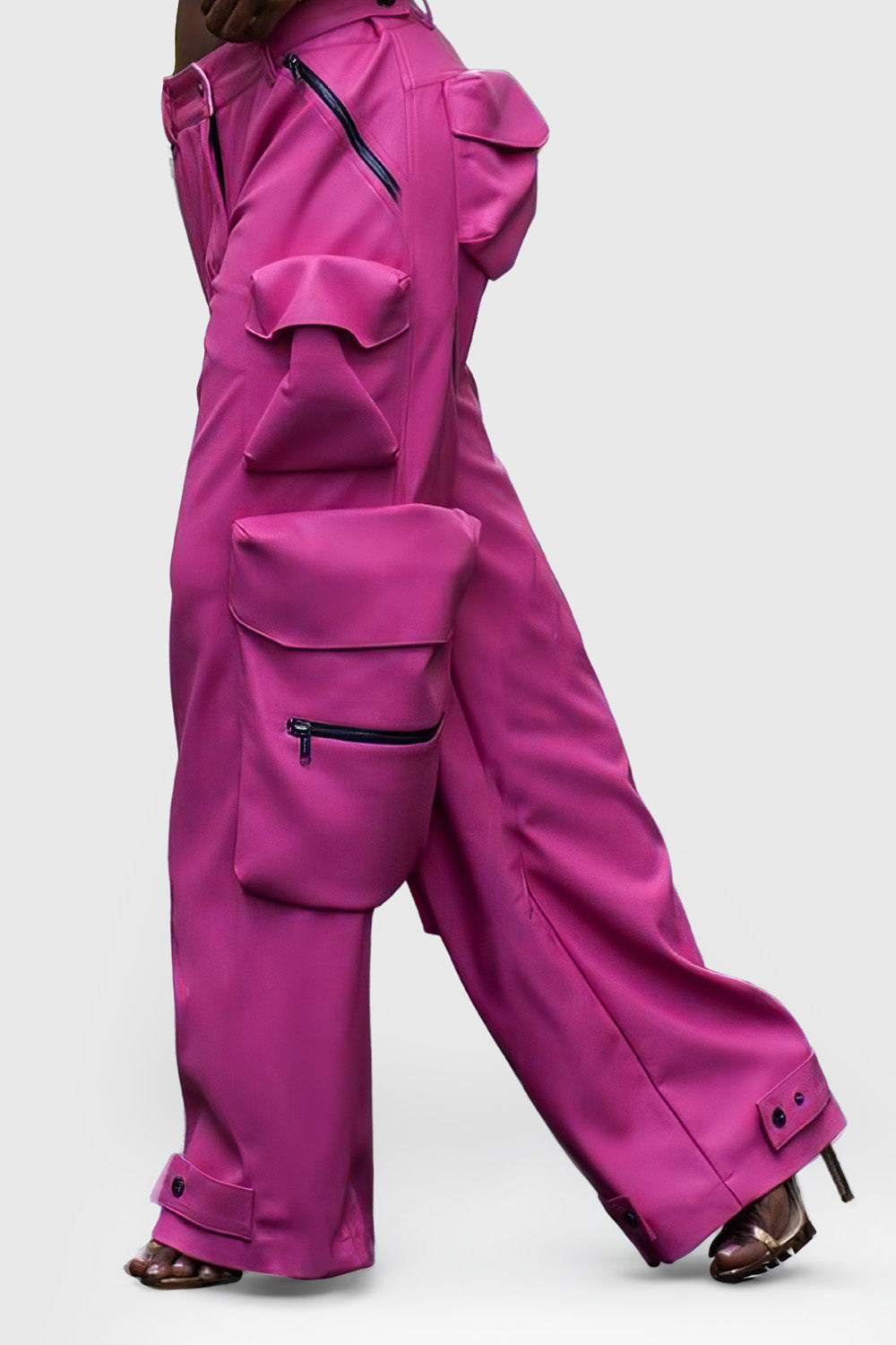 Lange Cargohose mit hoher Taille - Fuchsia