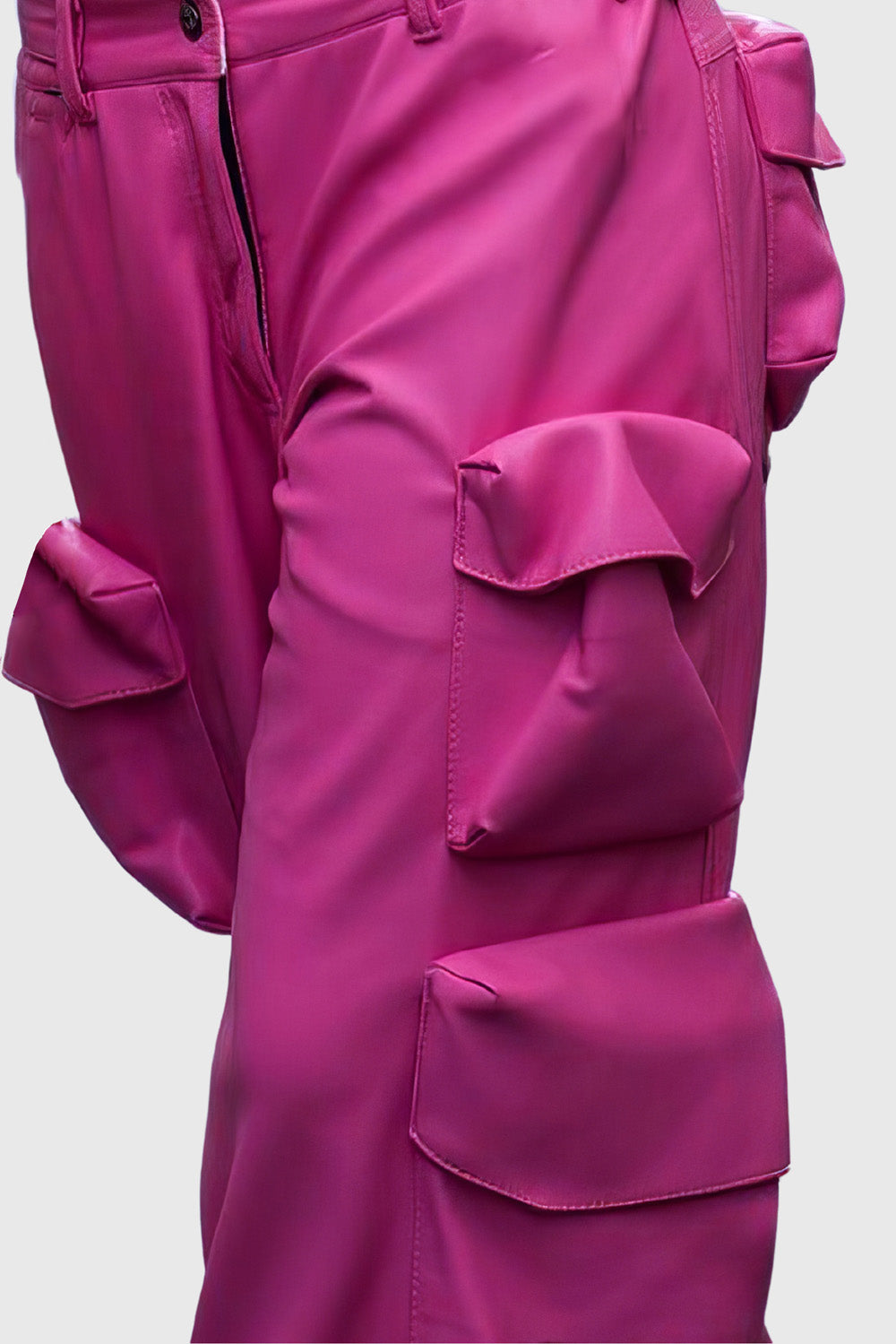 Lange Cargohose mit hoher Taille - Fuchsia