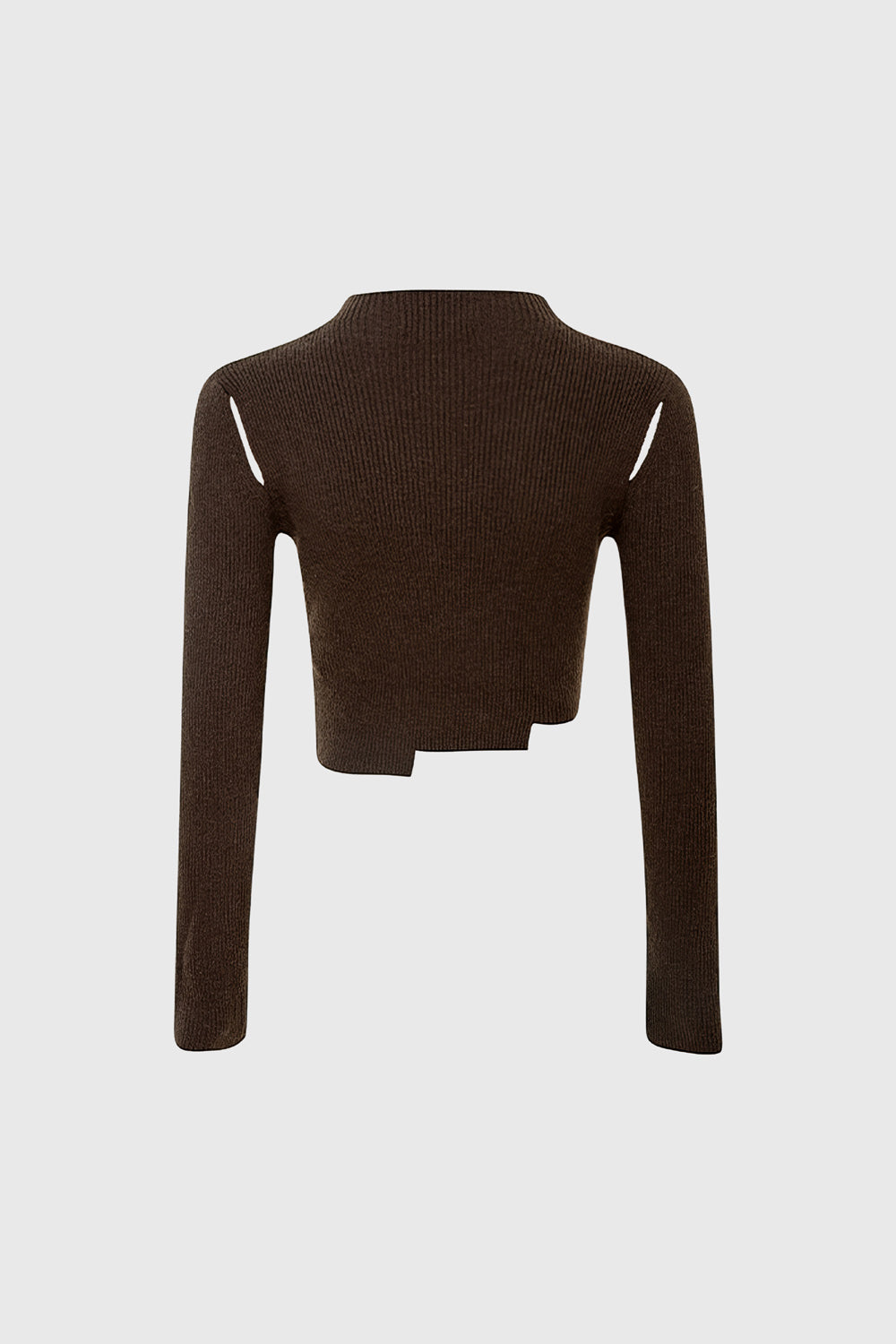 Short Knitted Top with Cut Hem - Brown