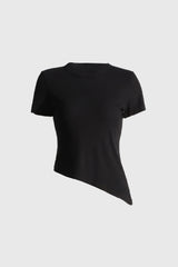 Unregelmäßiges Crop-T-Shirt - Schwarz