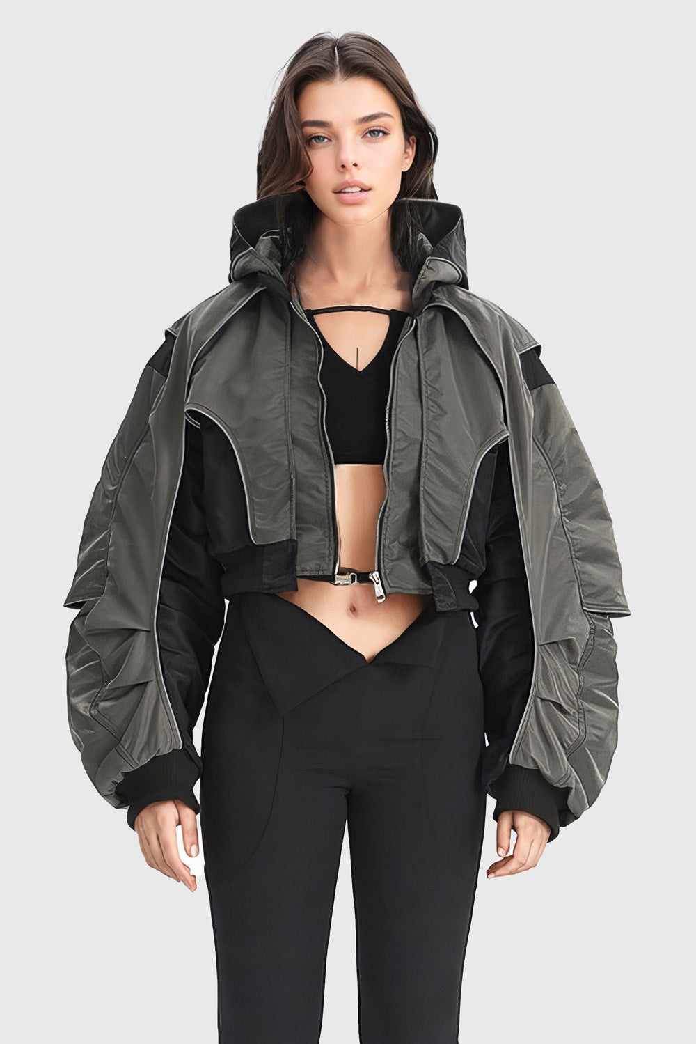 Kurze Jacke mit Kapuze - Dunkelgrau