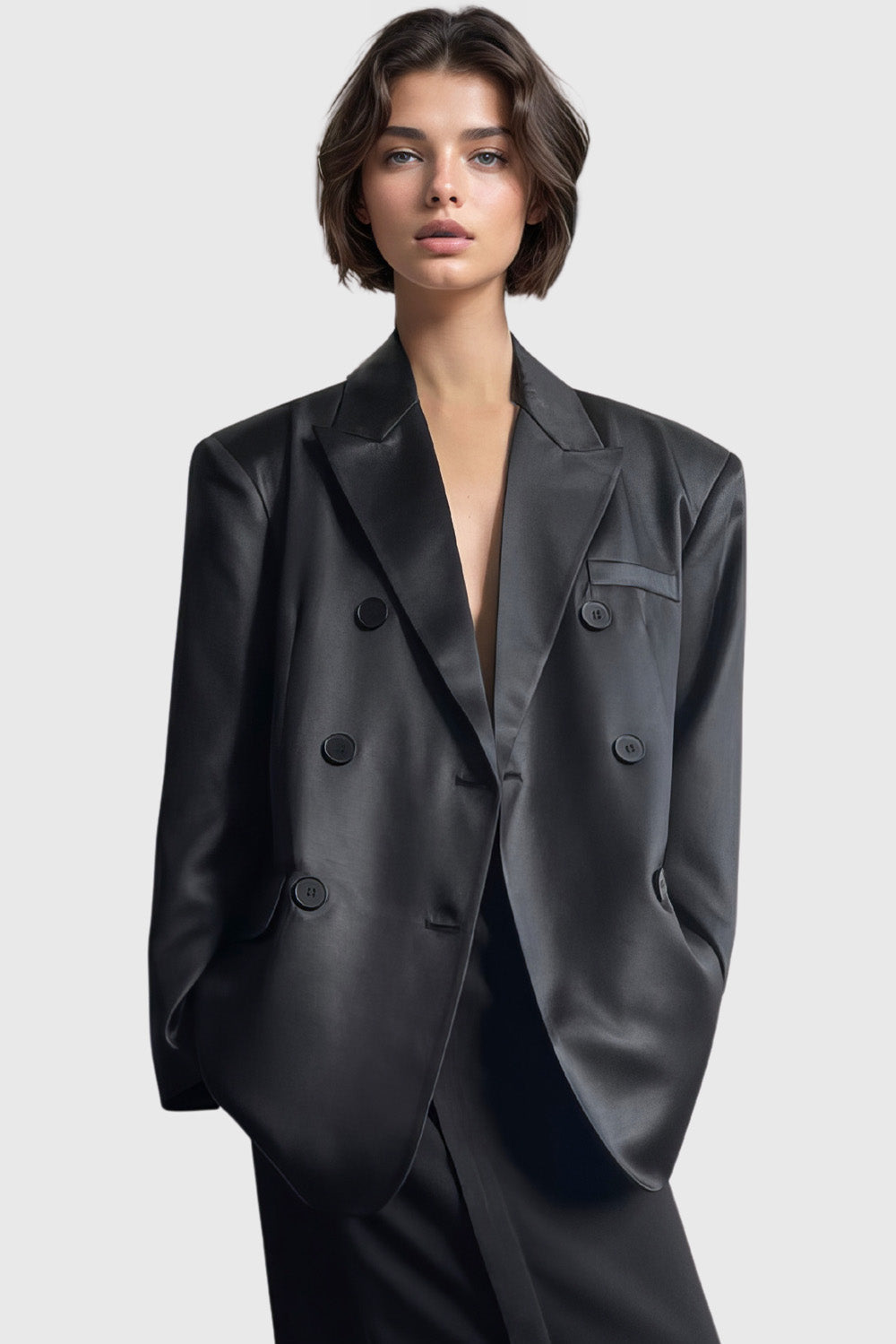 Blazer holgado de cuero negro