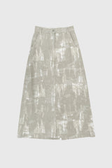 High Waisted Midi Skirt in Patterned Fabric - Grey