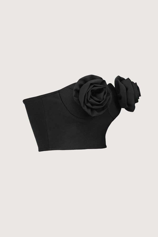 Top bandeau con rosas - Negro