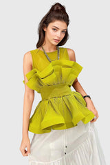 Sleeveless Top with Ruffle - Green