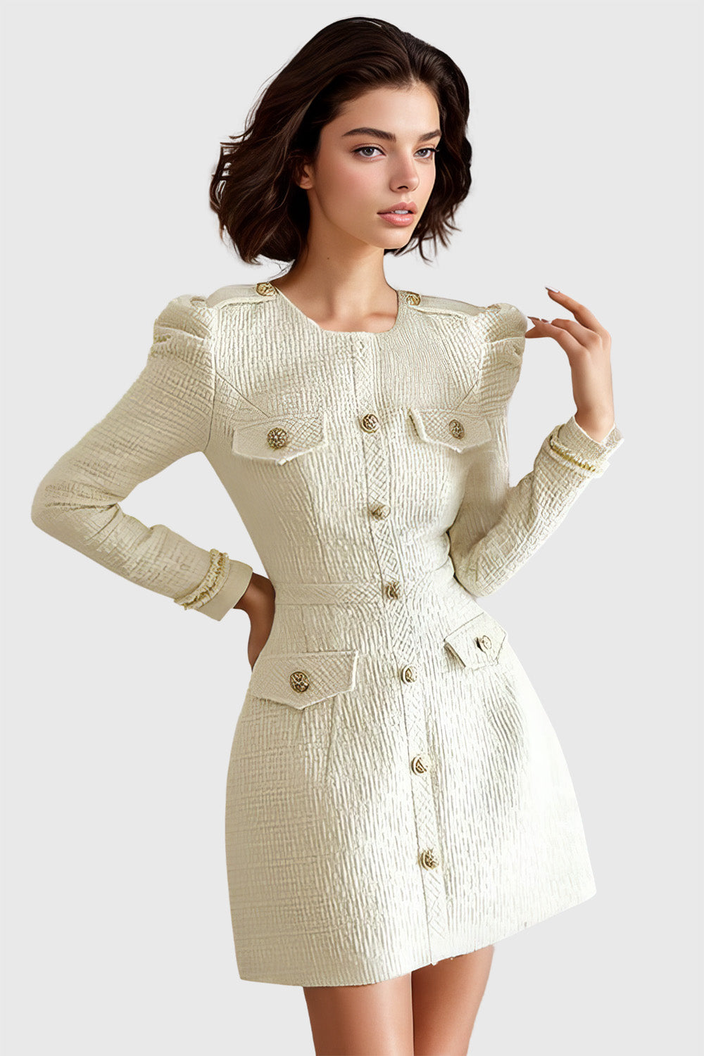 Tweed Mini Dress with Long Sleeves