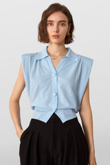 Top with Polo Collar - Blue