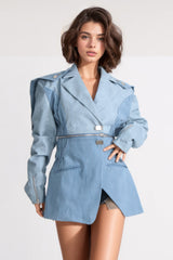 Tailored Blazerwith Zipper at Waist - Blue