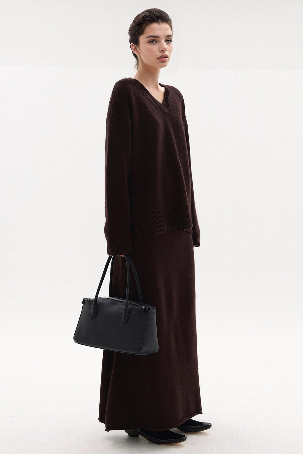 Suéter de punto con cuello en V - Borgoña