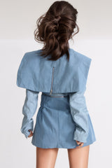 Tailored Blazerwith Zipper at Waist - Blue