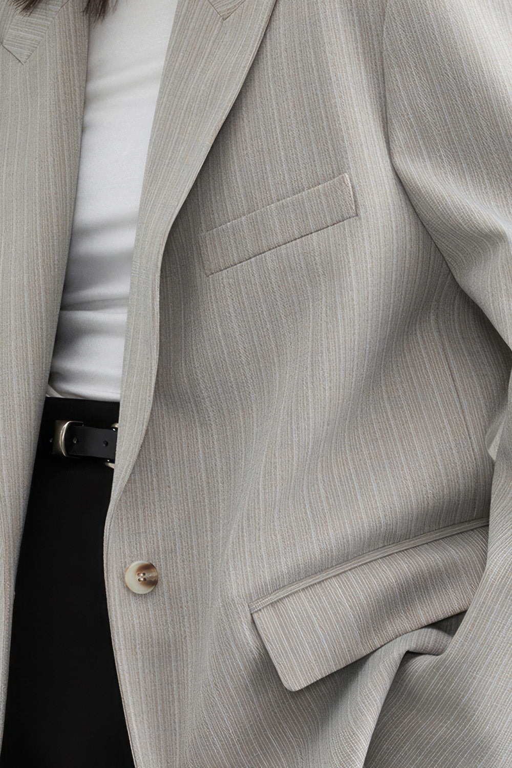 Blazer de rayas de botonadura sencilla - Gris