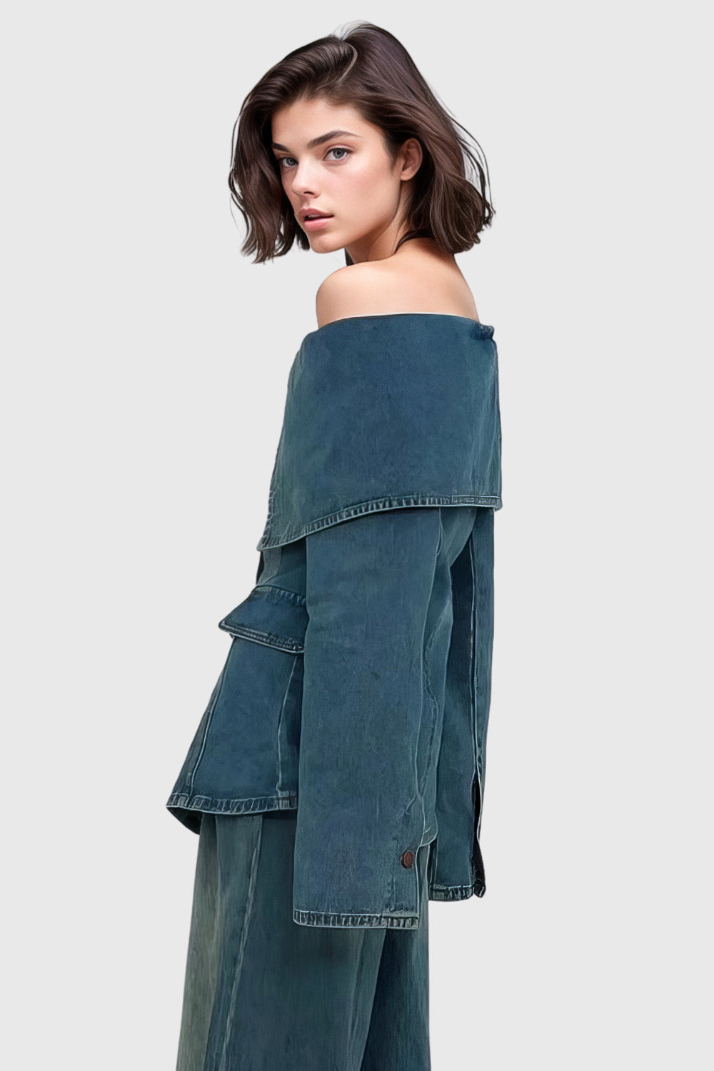 Off-Shoulder-Jeanstop - Blau